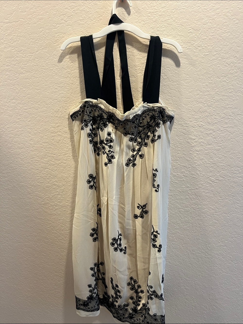 Yoana Baraschi Cream Mini Dress with Black Lace Trim